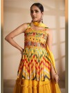 Yellow Floral Embroidered Georgette Indo-western Suit
